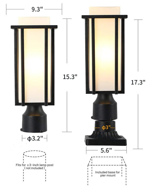 Outdoor Post Light For Patio And Garden, All Weather Sand Black Metal Lantern With 3 Inch Base, Milk White Frosted Glass
