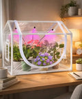 Indoor Mini Greenhouse Kit With Adjustable Led Grow Light And Timer Tabletop Garden Starter For Beginners on desk