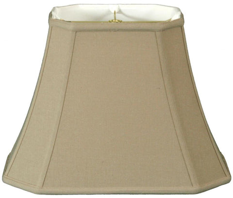 Rectangle Cut Corner Basic Lamp Shade 8x12 Top and 14x20 Bottom, 14.25 Inch Slant, Linen Beige Fabric With Softback Off White Polycotton Lining