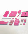 Metal Single Hole Punch For Paper And Crafts With Soft Grip Handles, Pink Quarter Inch Hole Puncher surrounded by pink office supplies.