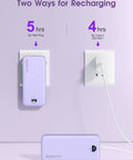 Dope 10000mAh Portable Charger With Built In Cables And Wall Plug PD20W Fast Charging Power Bank for iPhone Samsung showing two recharging methods.