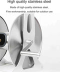 Close-up of Top Shelf Stainless Steel Garden Hose Reel Cart With Quick Draw Wall Mount, showcasing durable stainless steel design.