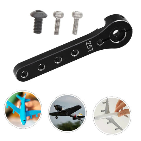 Metal Steering Arm Kit For RC Airplanes, Red Linkage Rod Upgrade featuring black alloy arm, screws, and model plane applications