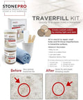 All In One Travertine And Limestone Tile Repair Kit For Small Holes, DIY friendly with mixing tools and illustrated before-after use