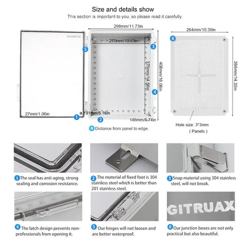 Rugged Large Waterproof Electrical Enclosure Box IP67 Outdoor Junction Box Made From ABS Plastic With Clear Cover open view