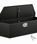 Beefy Heavy Duty Steel Trailer Tongue Box For Pickup And RV Featuring Cold Rolled A Frame Storage Setup with gas strut latch open.