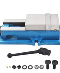 Heavy Duty Four Inch Bench Clamp Vise With Rock Solid Grips For Milling And Drilling Machines Built From Tough Grey Cast Iron and Ductile Nuts, showing detailed view with included hardware.