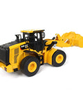1/24 Scale Caterpillar 950M Wheel Loader RC Toy, side view, yellow plastic, showing realistic lights and sound features