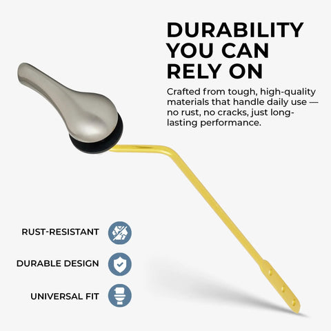 Brushed Nickel Side Mount Toilet Handle Replacement Kit for Universal Toilet Tank Flush Lever, strong metal lever shown