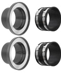 Four Slick Collector Adapters Plug Directly Into 4 Inch Hoses For Table Planer Jointer And Router Tables, ABS material, includes clamps.