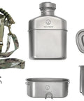 Titanium Canteen Mess Kit With 1100ml Capacity 37oz Includes 750ml And 400ml Stackable Cups MOLLE Carry Case With Adjustable Straps