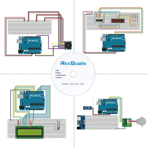 Beginner Friendly Arduino Uno R3 Starter Kit With Tutorial And Controller Board LCD1602 Module IDE Compatibility components arranged
