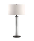 29 Inch Tall Table Lamp With Clear Glass Base Blackened Bronze Finish And White Fabric Shade Next-Level End Table Nightstand Desk Lamp Soft Diffused Light And Warm Glow For Living Rooms
