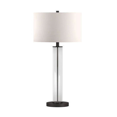 29 Inch Tall Table Lamp With Clear Glass Base Blackened Bronze Finish And White Fabric Shade Next-Level End Table Nightstand Desk Lamp Soft Diffused Light And Warm Glow For Living Rooms