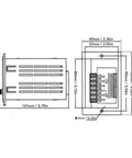 Technical diagram of 90W VFD Inverter for AC Motors 176 To 264V 7A Single To Three Phase Converter with dimensions.