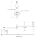 Technical drawing of Bronze Pot Filler Faucet Wall Mount With Dual Swing Joints And 24 Inch Extension Oil Rubbed Bronze Finish.