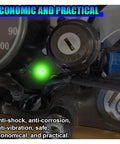12V/24V Waterproof LED Indicator Light With 8mm Mount Metal Shell Panel Dash Light installed in vehicle dashboard, glowing green