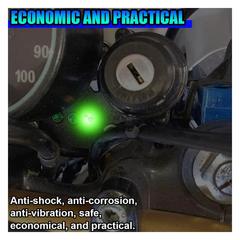 12V/24V Waterproof LED Indicator Light With 8mm Mount Metal Shell Panel Dash Light installed in vehicle dashboard, glowing green