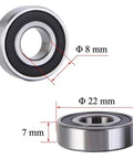 608-2RS 8mm x 22mm x 7mm Sealed Deep Groove Ball Bearings with double rubber seals, ideal for skateboards and CNC machines, pack of 12.