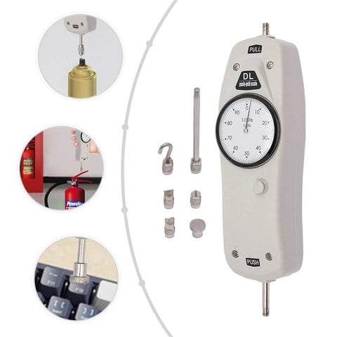 100Lb Push Pull Force Gauge Handheld Tester For Measuring Push And Pull Forces With High Accuracy Within Five Tenths Of A Percent And Lightweight Portable Design, 100 lb dial gauge
