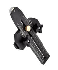 Super Cool Fast Ripping Table Saw Jig Guide For 3/8 In X 3/4 In Slot With Smooth Roller Limiter For Accurate Woodworking On Band Saws And Router Tables Made Of Durable Adjusted Aluminum, side view showing details and adjustment knobs.