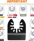 Diagtree titanium oscillating multitool blade, front view; black blade for metal/wood/plastic; fits Dewalt, Ryobi.