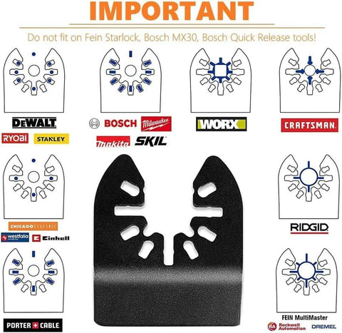 Diagtree titanium oscillating multitool blade, front view; black blade for metal/wood/plastic; fits Dewalt, Ryobi.