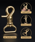 Solid brass lobster clasp with swivel trigger snap hook; gold finish, 360° rotation, for straps and bags