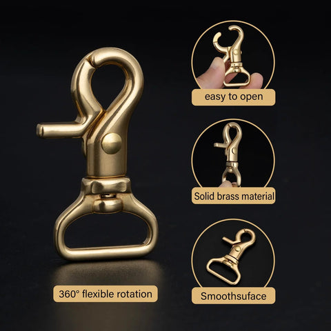 Solid brass lobster clasp with swivel trigger snap hook; gold finish, 360° rotation, for straps and bags