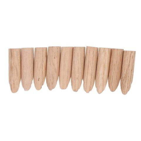 Fifty Pack Solid Wood Pocket Hole Plugs Blend Into A Legit Clean Finish On Any Woodworking Build Perfectly Aligns With Standard Jigs Delivers A Bulletproof Seam With Zero Sanding Hassle Guaranteed, showing ten solid oak plugs.