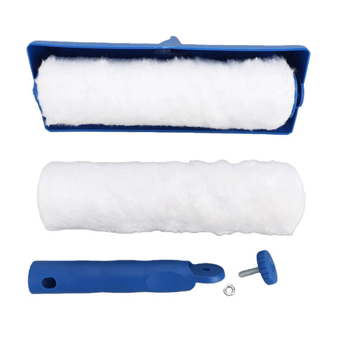 Heavy Duty 10 Inch Paint Roller With Integrated Spatter Shield For Ceilings And Walls Easy Roll Zero Drip components including shaft and roller.