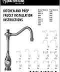 Annapolis Four Piece Prep Faucet Suite With Matte Antique Pewter Finish Pull Down Hand Sprayer Gooseneck Spout installation instructions.