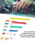 Hassle Free Professional Grade Preformed Jumper Wires With Right Angle Pins For Breadboards and Circuit Prototyping, assorted colors and sizes.