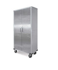 Tall Stainless Steel Storage Cabinet Set Heavy Duty Two Pack With Silver Finish 600 Lb Total Weight Capacity 150 Lb Per Shelf Space Saving Organizer For Garage Workshop Or Laundry