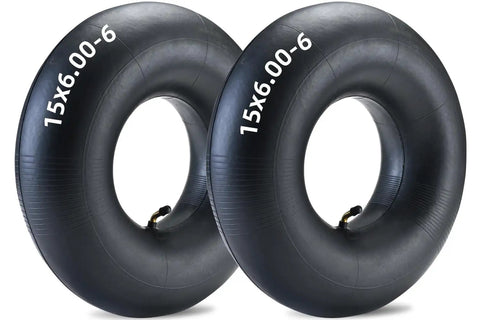 Two Pack Heavy Duty Inner Tubes Fifteen By Six Fits Lawn Mowers Yard Tractors Wheelbarrows ATVs And More With TR87 Bent Valve Stem