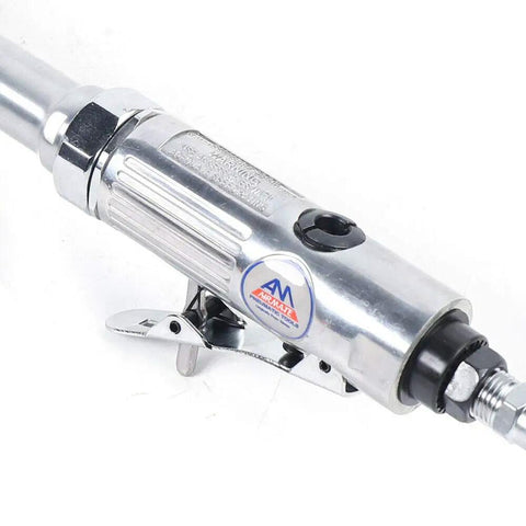 Close-up of Workhorse Pneumatic Angle Grinder With Long Handle For Easy Cutting And Quick Grinding, metal body detail