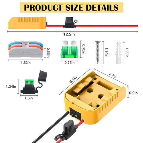 Dimensions of Power Wheel Adapter Pack For 20V And 18V Battery Systems Ready To Go For Ride On Toy Car And DIY Power Projects