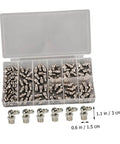 Grease Fitting Kit With Straight Nozzles Nickel Coated Zerk Fittings Assortment For Bearings And Components in case.