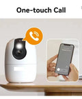 Solid Choice 5MP Indoor Security Camera WiFi Surveillance Setup featuring one-touch call option with smartphone pairing.