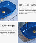 USZWBY Bathroom Vessel Sink,16 Inch Tempered Glass Gray Wash Basin Bowl with gold drain, showing smooth edges and crystal finish.