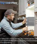 Efficient 180W MPPT Grid Tie Micro Inverter installation by a man in a home setting, connecting it for solar panel use.