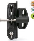 Deluxe Gate Latch 5-7/8 Inch Heavy Duty Stainless Steel Hardware Black Finish, side view, showcasing adjustable legs and rustproof design