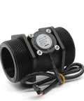 G1 1.5 Inch Thread Hall Effect Water Flow Sensor, food grade plastic flowmeter, inline installation, black with connectors