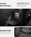 One Tap Hidden Storage Box For Tesla Model Y And Model 3 With Tap Access Premium PC Construction open with cards inside