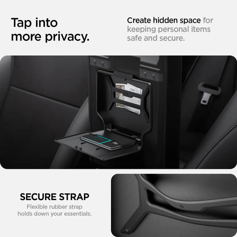 One Tap Hidden Storage Box For Tesla Model Y And Model 3 With Tap Access Premium PC Construction open with cards inside