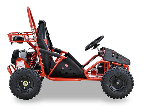 Red and Black Off Road Go Kart With Roll Cage 50cc Gas Powered Single Seat Racing Buggy for Youth and Adults side view