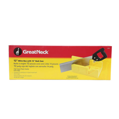 Rugged Miter Box And Back Saw Set For Trim And Molding, boxed view showing 12 Inch Box, 14 Inch Back Saw for precise wood cuts
