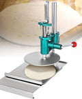 Kickass Manual Dough Roller And Stainless Steel Pasta Sheeter With Hella Smooth Adjustments Easy Flatten Pizza Crusts, close-up on dough sheet.
