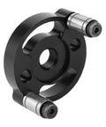 Black round metal component of Self Centering Doweling Jig Handheld Drill Guide Pro Grade For Precise Furniture Assembly And Woodworking Holes.