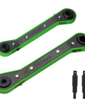Pro Grade Heavy Duty HVAC Service Wrench Set with Refrigeration Ratcheting Wrenches and 2 Hex Bit Adapters, green compact tools